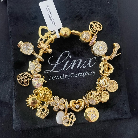 Linx Yellow Gold Snake Chain Bracelet with Gold Charms